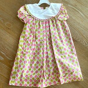 Girls EUC Pink and Lime Green Monogrammed Dress